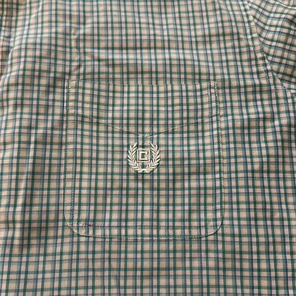 Chaps Green Blue White Plaid Button Down Short Sleeve Dress Casual Shirt Size XL - Picture 4 of 11